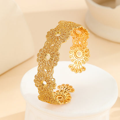 Luxury Style Gold Bracelet Hollowed Out Lace Flower Design Wedding Gold Jewelry - OnlyAttire