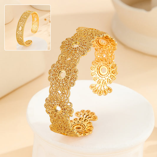 Luxury Style Gold Bracelet Hollowed Out Lace Flower Design Wedding Gold Jewelry - OnlyAttire