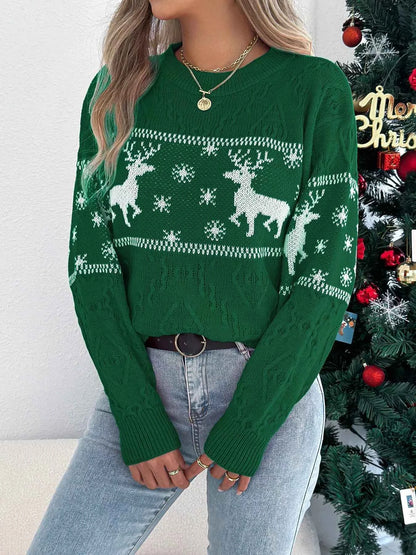 Christmas Reindeer Round Neck Sweater