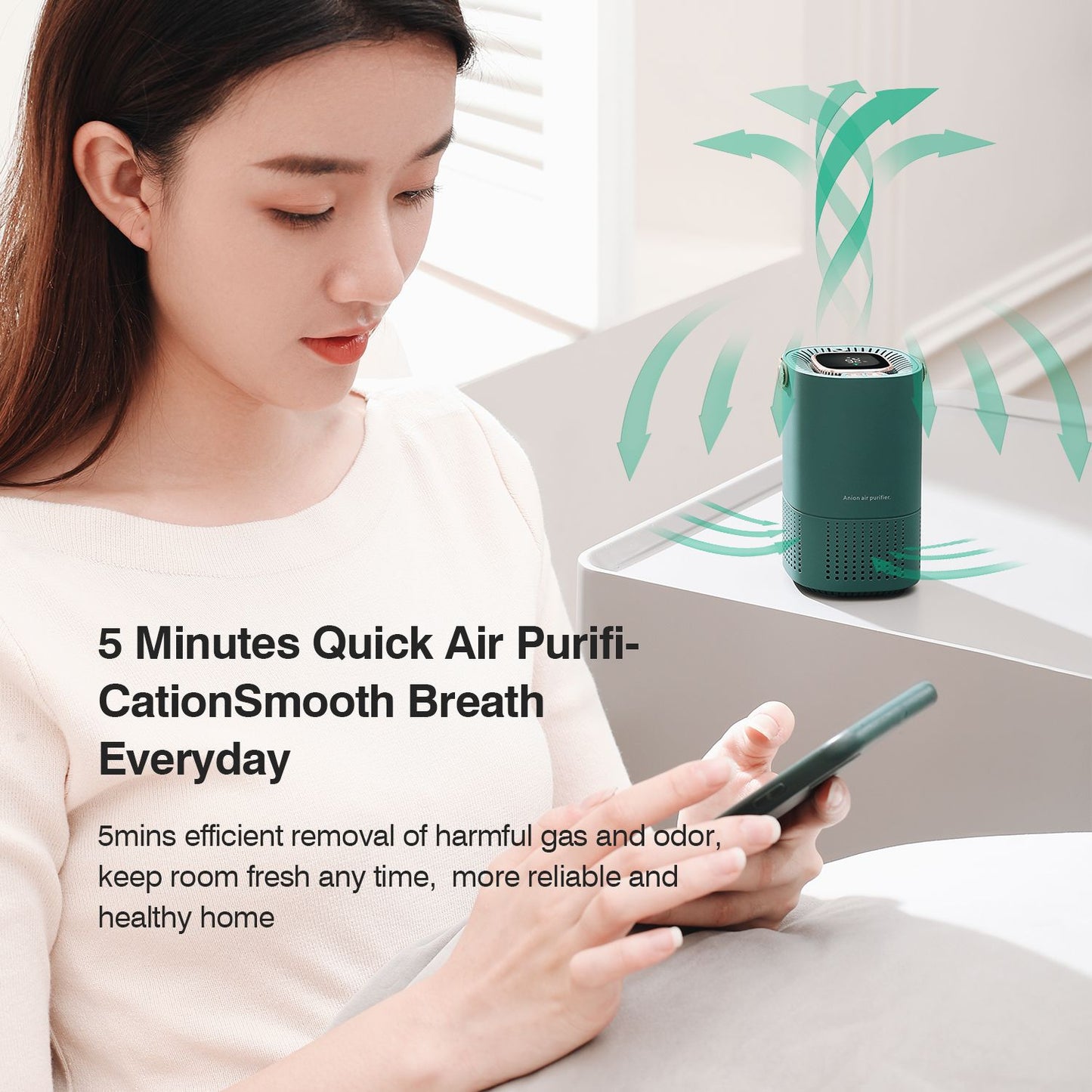 Desktop Air Purifier H13 Filter Negative Ion Purification 2000mAh Portable Car Freshener For Home