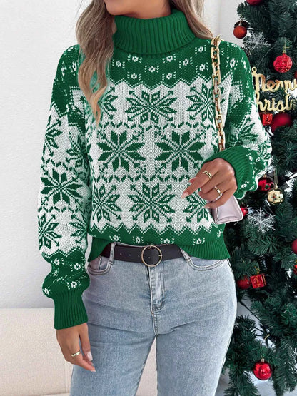 Christmas Snowflake Turtleneck Long Sleeve Sweater