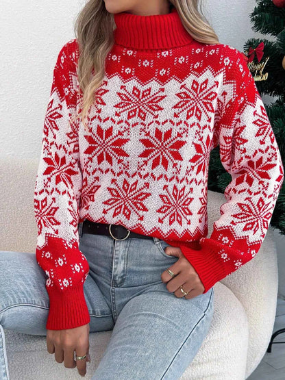 Christmas Snowflake Turtleneck Long Sleeve Sweater
