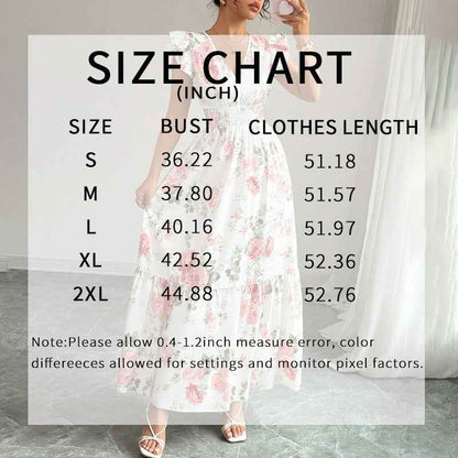 Women’s Summer Maxi Dress – V-Neck, Flutter Sleeve, Smocked Waist, Flowy A-Line Beach Dress