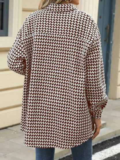 Houndstooth Button Up Long Sleeve Coat
