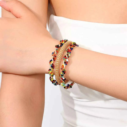 18K Gold-Plated Three Layered Open Bracelet